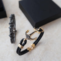 Atolyestone Bracelet - 18K YELLOW GOLD ANCHOR BLACK LEATHER