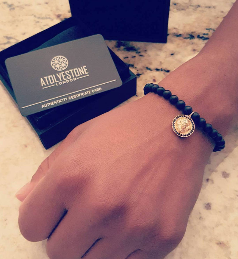 Atolyestone Bracelet - 18K YELLOW GOLD LION CHARM ONYX