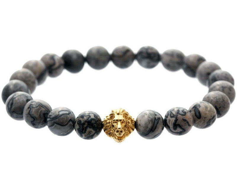 Atolyestone Bracelet - 18K YELLOW GOLD LION GREY JASPER