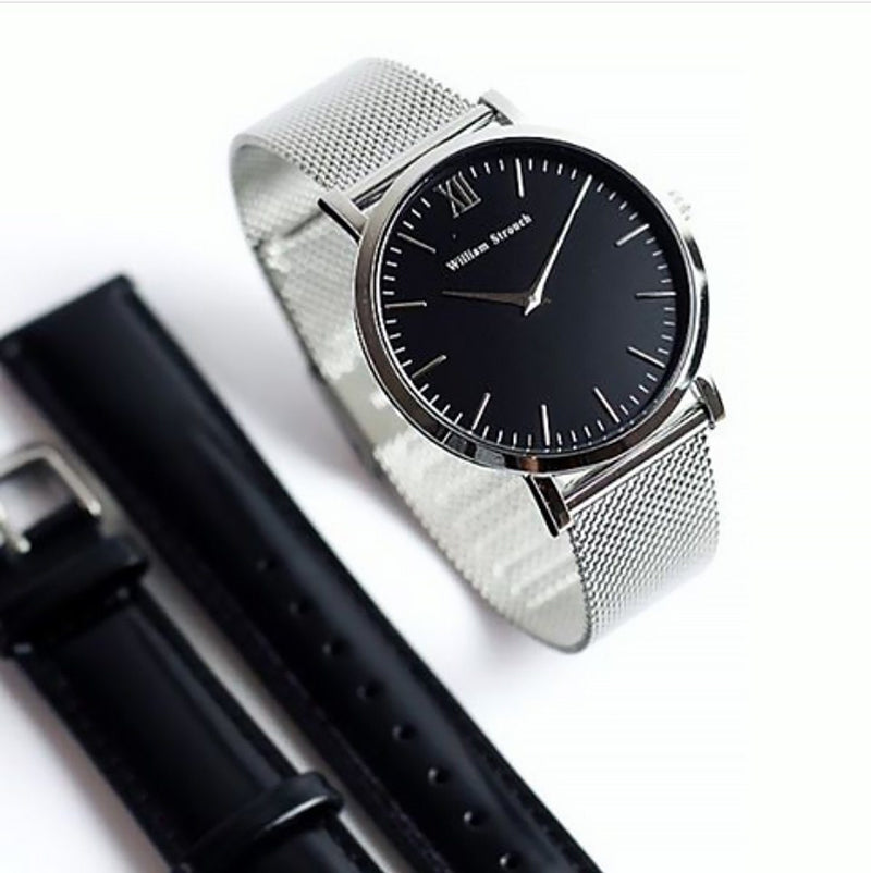 Watch - BLACK AND SILVER + SILVER STRAP